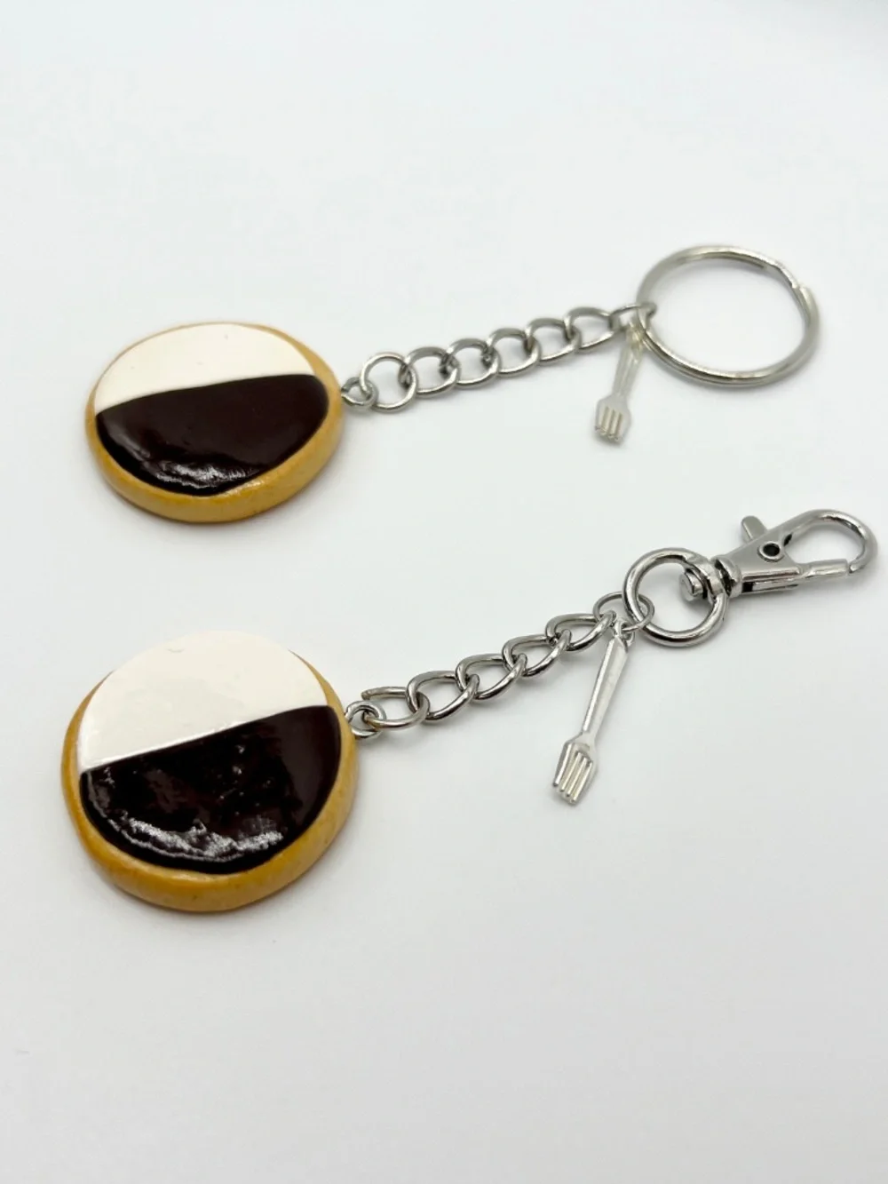 Black & White Cookie Keychain or Bag Clip | Handmade Polymer Clay Dessert Charm